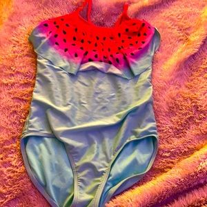 Blue and pink watermelon bathing suit